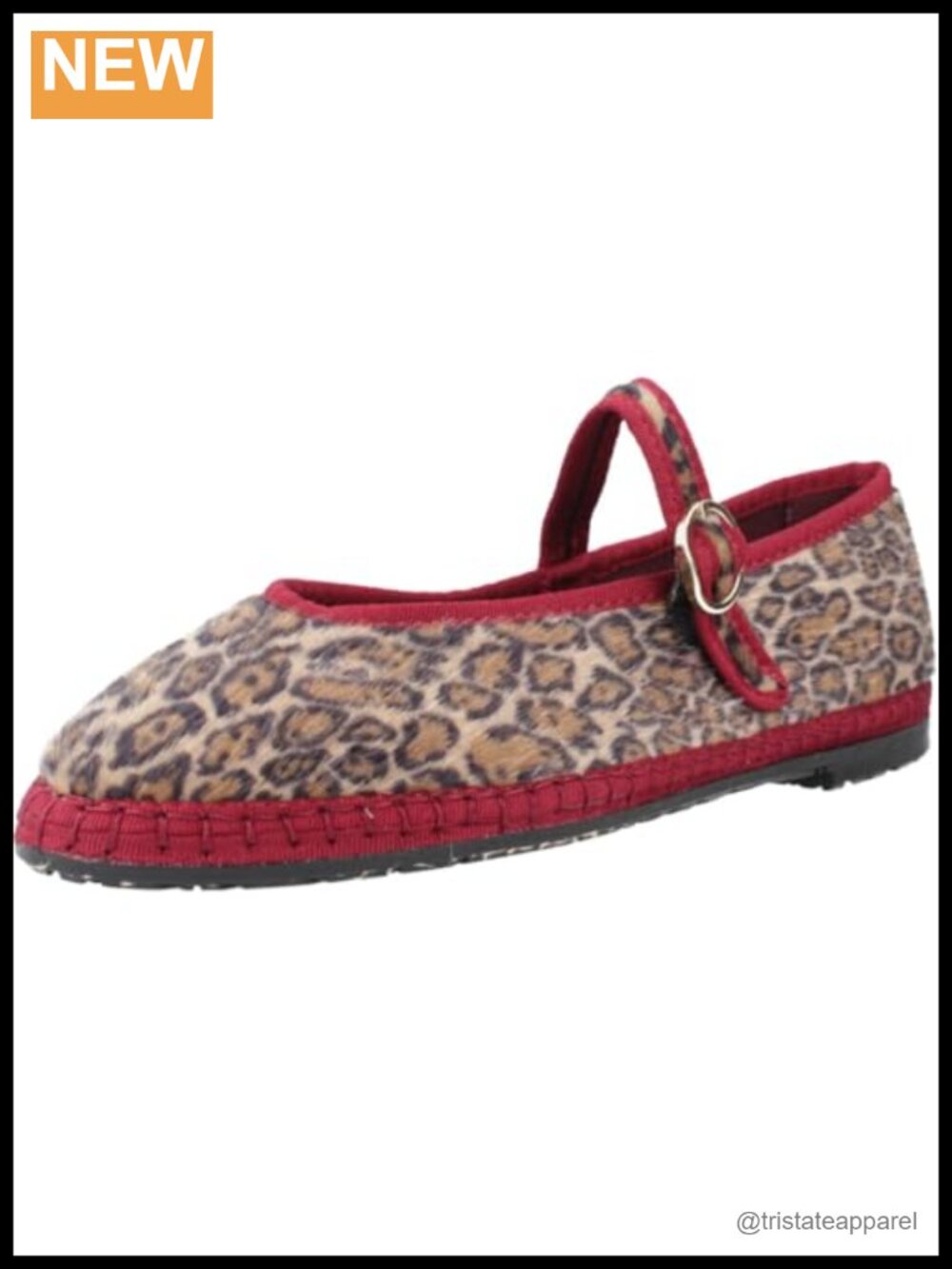 Faux Fur Leopard Print Mary Jane Flats Buckle Strap Round Toe